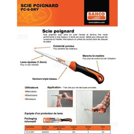 Scie Couteau Placo 160mm PC-6-DRY Bacho 4 Scie Couteau Placo 160mm PC-6-DRY Bacho - Image 2