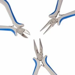 Kit 3 Pinces Pour Creation De Bijoux : 1 Pince A Bout Rond, 1 Pince Plate, 1 Pince Coupante Poignee Bleue Et Blanche, 110125x70mm -Pro Outils Soldes Magasin 27204453 3