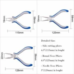 Kit 3 Pinces Pour Creation De Bijoux : 1 Pince A Bout Rond, 1 Pince Plate, 1 Pince Coupante Poignee Bleue Et Blanche, 110125x70mm -Pro Outils Soldes Magasin 27204453 4