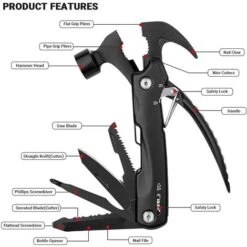 Outil De Survie 12 En 1 Marteau Multifonction Avec Marteau, Ouvre-bouteille, Coupe-vin, Tournevis, Pince, Décapsuleur, Serrure De Sécurité, Cadeau D'anniversaire Pour Homme/papa/mari -Pro Outils Soldes Magasin 27767948 4