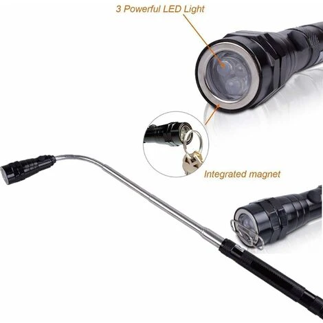 5Pcs Outil De Préhension Magnétique, 1.5/20lb Outil De Ramassage Aimanté Et Miroir D'Inspection Carré/Rond, Avec LED Et Poignée Télescopique Pivoter à 360°, Boîte Et Batteries Inclus 6 5Pcs Outil De Préhension Magnétique, 1.5/20lb Outil De Ramassage Aimanté Et Miroir D'Inspection Carré/Rond, Avec LED Et Poignée Télescopique Pivoter à 360°, Boîte Et Batteries Inclus - Image 4