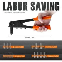 4en1 Pince à Rivetes ENGINDOT, 4 Têtes Remplaçables, Riveteuse Manuelle Avec 40 Rivets Métalliques (3/32", 1/8", 5/32", 3/16"), Pour Métal, Cuir, Bois-HHR1A -Pro Outils Soldes Magasin 44000345 3