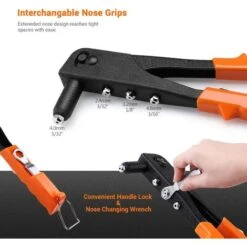 4en1 Pince à Rivetes ENGINDOT, 4 Têtes Remplaçables, Riveteuse Manuelle Avec 40 Rivets Métalliques (3/32", 1/8", 5/32", 3/16"), Pour Métal, Cuir, Bois-HHR1A -Pro Outils Soldes Magasin 44000345 4