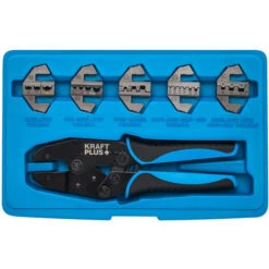 KRAFTPLUS K.105-1401 Jeu De Pince à Sertir à Cliquet Pince De Serrage Avec 5 Paires De Matrices Mâchoires Têtes