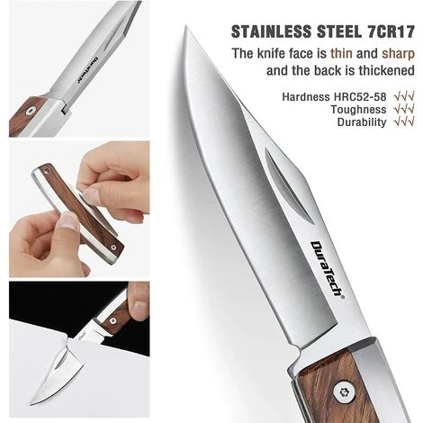 DURATECH Couteau De Poche Pliant Avec Poignée En Bois, Lame En Acier 7Cr17, Léger Et Compact Idéal Pour Pêche, Randonnée, Camping Ou Couteau à Fruits Usage Domestique 5 DURATECH Couteau De Poche Pliant Avec Poignée En Bois, Lame En Acier 7Cr17, Léger Et Compact Idéal Pour Pêche, Randonnée, Camping Ou Couteau à Fruits Usage Domestique - Image 3