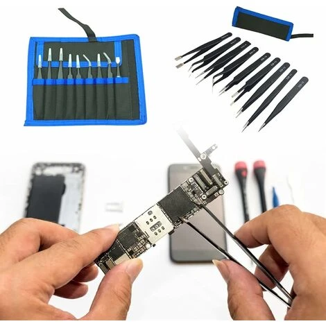 Pince à épiler Industrielle Facile à Utiliser 9 Pièces Pince à épiler ESD Antistatique Avec Sac En Toile Outil De Réparation De Pince à épiler à Pointe Droite Incurvée En Acier Inoxydable 4 Pince à épiler Industrielle Facile à Utiliser 9 Pièces Pince à épiler ESD Antistatique Avec Sac En Toile Outil De Réparation De Pince à épiler à Pointe Droite Incurvée En Acier Inoxydable - Image 2