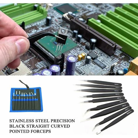 Pince à épiler Industrielle Facile à Utiliser 9 Pièces Pince à épiler ESD Antistatique Avec Sac En Toile Outil De Réparation De Pince à épiler à Pointe Droite Incurvée En Acier Inoxydable 7 Pince à épiler Industrielle Facile à Utiliser 9 Pièces Pince à épiler ESD Antistatique Avec Sac En Toile Outil De Réparation De Pince à épiler à Pointe Droite Incurvée En Acier Inoxydable - Image 5