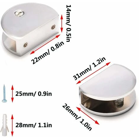 ZOLGINAH 4 Pièces Clip En Verre Demi-Cercle, Convient Pour La Maison, Hôtel, Bureau, Coiffeur Etabli Miroir Supports D'étagère En Verre (Argent) Semi-circulaire 4 ZOLGINAH 4 Pièces Clip En Verre Demi-Cercle, Convient Pour La Maison, Hôtel, Bureau, Coiffeur Etabli Miroir Supports D'étagère En Verre (Argent) Semi-circulaire - Image 2