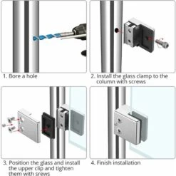 ZOLGINAH Pinces à Verre 8 PCS 8-10mm En Acier Inoxydable 304 Pinces à Verre Support En Verre Réglable à Dos Plat Pour Balustrade D'Escalier, Main Courante -Pro Outils Soldes Magasin 59346098 4