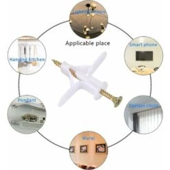 100 Chevilles Vis Pour Plaque De Plâtre, 50 Chevilles Plastique Avec 50 Vis Pour Cloison Sèche, Vis Et Chevilles Autotaraudeuse Fixation Kit Pour Etagere, Parpaing Creux, Ephé -Pro Outils Soldes Magasin 68092016 5