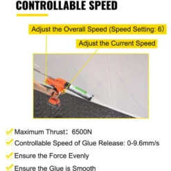 VEVOR Pistolet A Cartouche 6500 N Pistolet A Mastic Sans Fil Pistolet A Cartouche Mecanique 300 ML En Fer Vitesse Controlable Pour Verres Ceramiques Produits Sanitaires Appareils Electriques Toilette -Pro Outils Soldes Magasin 69343343 4