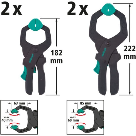 Kit De Pinces à Cliquet, Pinces De Serrages, Ouverture 40 Mm Et 60 Mm, 4 Pcs - Wolfcraft 8625000 4 Kit De Pinces à Cliquet, Pinces De Serrages, Ouverture 40 Mm Et 60 Mm, 4 Pcs - Wolfcraft 8625000 - Image 2