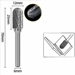 Fraises Rotatives Double Coupe Rotatives Carbure De Tungstène Die Grinder Bit 6mm Tige 12mm Tête Cylindrique De Gravure Rotatif Burres Pour Travail Du Bois, Métal Polissage, Gravure-C,，1Pcs -Pro Outils Soldes Magasin 69617443 3