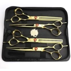 Fuienko – Ensemble De Ciseaux De Coiffeur Professionnels Japonais De 7 Pouces, Pour Barbier, Ensemble De Ciseaux De Coupe De Cheveux Amincissants,7 Inch 4PC