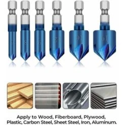 ,Set De Foret De Fraisage à Fraise En Bleu Recouvert De 90 Degrés 6-19mm Hex Hex Shank éburvable Ramer 6pcs, ébavurage Cutters -Pro Outils Soldes Magasin 79284753 4