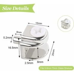 Lot De 20 Supports D'étagère En Verre Réglables Sans Cadre - En Alliage De Zinc - Pinces De Serrage Demi-rondes Pour Verre - Supports D'étagère En Verre - Chrome Poli, 9 Lot De 20 Supports D'étagère En Verre Réglables Sans Cadre - En Alliage De Zinc - Pinces De Serrage Demi-rondes Pour Verre - Supports D'étagère En Verre - Chrome Poli, -Pro Outils Soldes Magasin 80288613 3