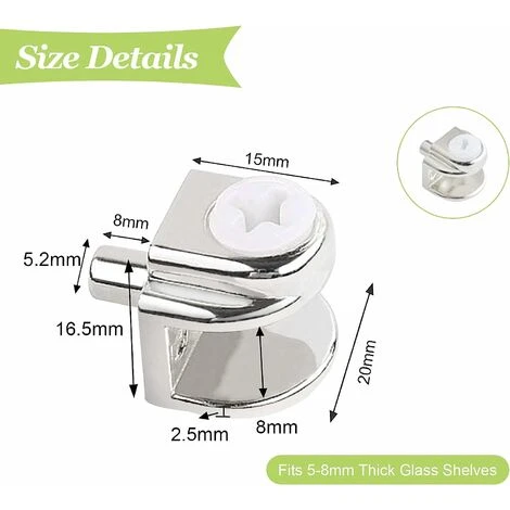 Lot De 20 Supports D'étagère En Verre Réglables Sans Cadre - En Alliage De Zinc - Pinces De Serrage Demi-rondes Pour Verre - Supports D'étagère En Verre - Chrome Poli, 5 Lot De 20 Supports D'étagère En Verre Réglables Sans Cadre - En Alliage De Zinc - Pinces De Serrage Demi-rondes Pour Verre - Supports D'étagère En Verre - Chrome Poli, - Image 3