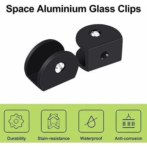 Pince à Verre, 4 Pièces De Support D’Étagère En Verre Support Tablette Verre Noir, Fixation Tablette Verre Réglable, Demi-Rondes, En Alliage D'Aluminium, Pour Verre De 6 à 8 Mm D'Épaisseur, 4 Pince à Verre, 4 Pièces De Support D’Étagère En Verre Support Tablette Verre Noir, Fixation Tablette Verre Réglable, Demi-Rondes, En Alliage D'Aluminium, Pour Verre De 6 à 8 Mm D'Épaisseur, - Image 2