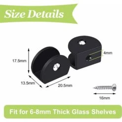 Pince à Verre, 4 Pièces De Support D’Étagère En Verre Support Tablette Verre Noir, Fixation Tablette Verre Réglable, Demi-Rondes, En Alliage D'Aluminium, Pour Verre De 6 à 8 Mm D'Épaisseur, 9 Pince à Verre, 4 Pièces De Support D’Étagère En Verre Support Tablette Verre Noir, Fixation Tablette Verre Réglable, Demi-Rondes, En Alliage D'Aluminium, Pour Verre De 6 à 8 Mm D'Épaisseur, -Pro Outils Soldes Magasin 80288734 3