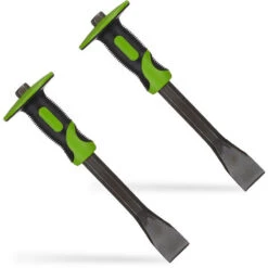 Burin Plat Avec Protection, Lot De 2, Ciseau Précis, 35 Mm, Acier & Caoutchouc, Longueur 29 Cm, Vert-noir