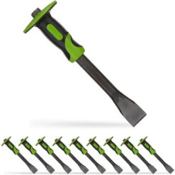 Burin Plat Avec Protection, Lot De 10, Ciseau Précis, 35 Mm, Acier & Caoutchouc, Longueur 29 Cm, Vert-noir