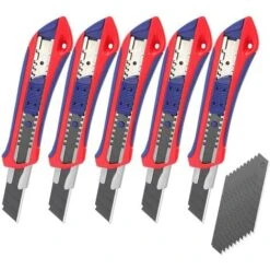 WORKPRO Lot De 5 Cutters Professionnels, Couteau Utilitaire Rétractable 18mm, Couteau De Graphique Avec Lame En SK5 (20 Lames De Rechanges Compris), Idéales Pour Couper Les Papiers, Les Cartons