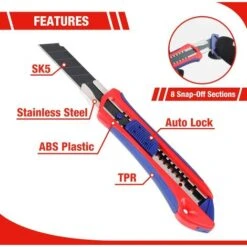 WORKPRO Lot De 5 Cutters Professionnels, Couteau Utilitaire Rétractable 18mm, Couteau De Graphique Avec Lame En SK5 (20 Lames De Rechanges Compris), Idéales Pour Couper Les Papiers, Les Cartons -Pro Outils Soldes Magasin 85335740 3