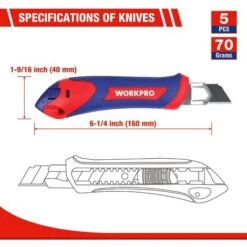 WORKPRO Lot De 5 Cutters Professionnels, Couteau Utilitaire Rétractable 18mm, Couteau De Graphique Avec Lame En SK5 (20 Lames De Rechanges Compris), Idéales Pour Couper Les Papiers, Les Cartons -Pro Outils Soldes Magasin 85335740 5