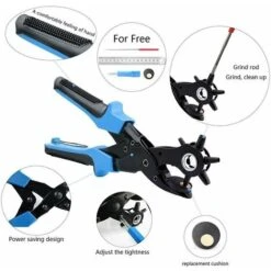 Perforatrice Cuir，Poinçon À Ceinture Professional,avec 2 Plaques De Perforation Supplémentaires Et 1 Règle Comprimé Pince Parfait Pour Ceintures, Travaux Manuels Etc (bleu) -Pro Outils Soldes Magasin 85564812 4