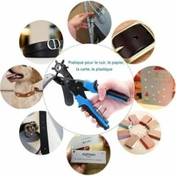 Perforatrice Cuir，Poinçon À Ceinture Professional,avec 2 Plaques De Perforation Supplémentaires Et 1 Règle Comprimé Pince Parfait Pour Ceintures, Travaux Manuels Etc (bleu) -Pro Outils Soldes Magasin 85564812 5