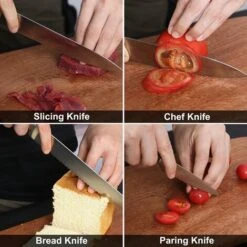 Set 17Pcs Couteau De Cuisine Professionnels En Acier Inoxydable Avec Bloc à Couteaux En Bois Massif -Pro Outils Soldes Magasin 86534454 5