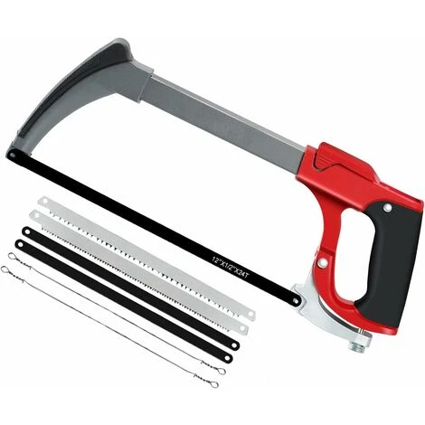 Monture De Scie à Métaux Multifonctions De 300 Mm, Remplacement De La Lame De Scie En Un Clic, 6 Lames Interchangeables, 2 Angles De Coupe, Scies à Archet à Vis Réglables 3 Monture De Scie à Métaux Multifonctions De 300 Mm, Remplacement De La Lame De Scie En Un Clic, 6 Lames Interchangeables, 2 Angles De Coupe, Scies à Archet à Vis Réglables
