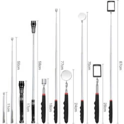 5 PCS Outil De Préhension Magnétique Télescopique Pour Ramassage Avec LED, Comprenant 15lb/1lb Outil De Ramassage/Rond/Carré Miroir D'Inspection/Poignée Télescopique Pivot 360°, 4 Batteries(Cinq Kit)