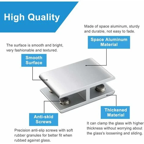 Lot De 4 Clips De Verre Double Face Réglables Pour Une épaisseur De 10 à 12 Mm. 4 Lot De 4 Clips De Verre Double Face Réglables Pour Une épaisseur De 10 à 12 Mm. - Image 2