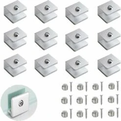 12 Pièces Pince à Verre Support De Cloison En Verre Réglable 6-8mm Support D'étagère Murale En Verre Supports D'étagère En Aluminium Pour Balcon De Salle De Bain (avec Vis)