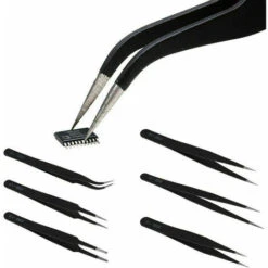 Kit De 6Pcs Pince Epiler Acier Inoxydable Pince Brucelle Antimagnetique Anti-Statique Haute Prcision ESD10-15 C Noir