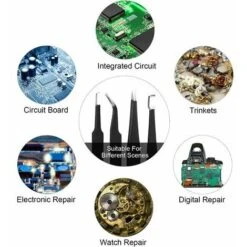 Pince Brucelle, 12PCS Pincettes De Précision ESD Et Coupe-fil Micro Kit, Brucelles Antistatique Pour La Modélisation, Réparation électronique, L'artisanat, Laboratoire, Fabrication De Bijoux -Pro Outils Soldes Magasin 93444204 5